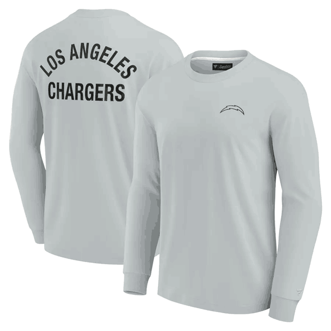 Men's Los Angeles Chargers Grey Signature Unisex Super Soft Long Sleeve T-Shirt Men's Los Angeles Chargers Grey Signature Unisex Super Soft Long Sleeve T-Shirt