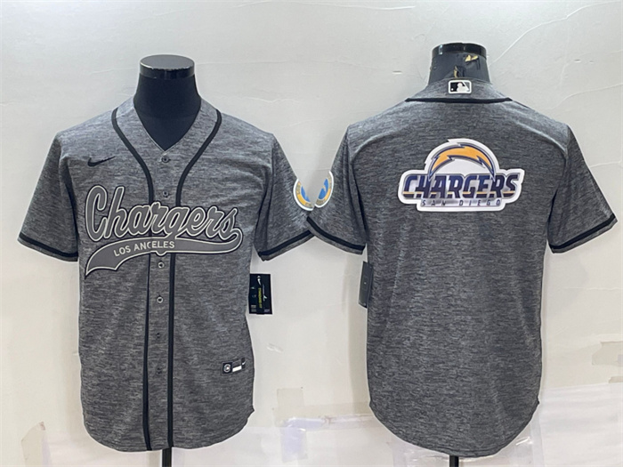 Men's Los Angeles Chargers Grey Team Big Logo With Patch Cool Base Stitched Baseball Jersey Men's Los Angeles Chargers Grey Team Big Logo With Patch Cool Base Stitched Baseball Jersey