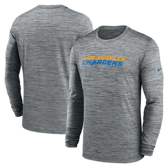 Men's Los Angeles Chargers Heather Gray Sideline Team Velocity Performance Long Sleeve T-Shirt Men's Los Angeles Chargers Heather Gray Sideline Team Velocity Performance Long Sleeve T-Shirt