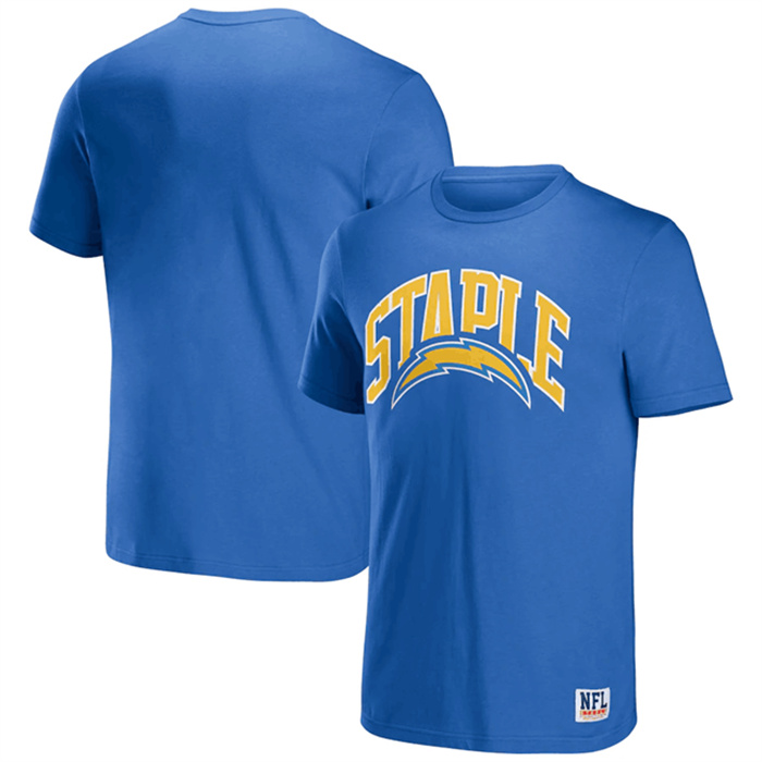Men's Los Angeles Chargers X Staple Light Blue Logo Lockup T-Shirt Men's Los Angeles Chargers X Staple Light Blue Logo Lockup T-Shirt