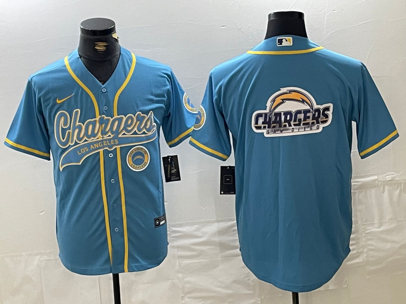 Men's Los Angeles Chargers big logo Blue Cool Base Stitched Baseball Jersey Men's Los Angeles Chargers big logo Blue Cool Base Stitched Baseball Jersey