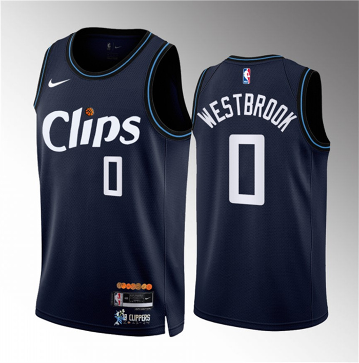 Men's Los Angeles Clippers #0 Russell Westbrook Navy 2023 24 City Edition Stitched Jersey Men's Los Angeles Clippers #0 Russell Westbrook Navy 2023 24 City Edition Stitched Jersey