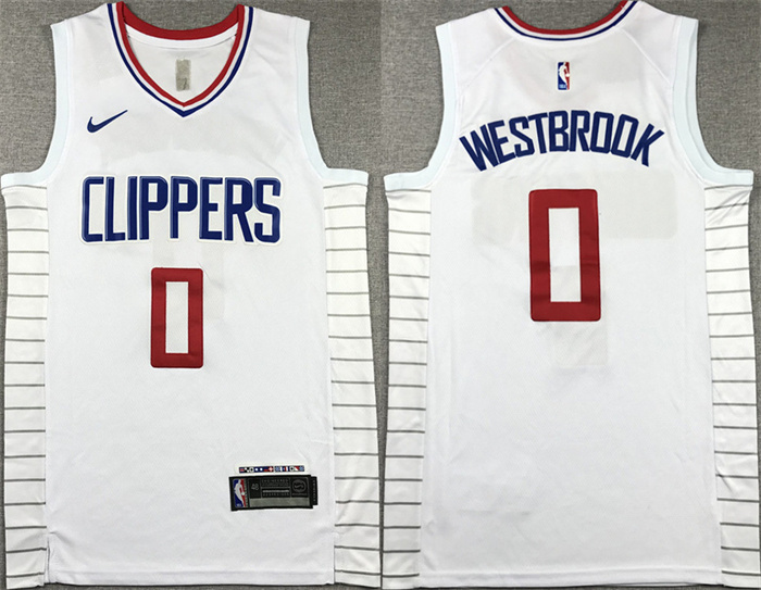 Men's Los Angeles Clippers #0 Russell Westbrook White 2023 Association Edition Stitched Jersey Men's Los Angeles Clippers #0 Russell Westbrook White 2023 Association Edition Stitched Jersey