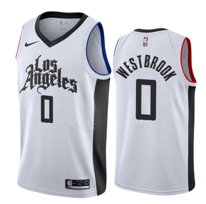 Men's Los Angeles Clippers #0 Russell Westbrook White City Edition Stitched Jersey Men's Los Angeles Clippers #0 Russell Westbrook White City Edition Stitched Jersey