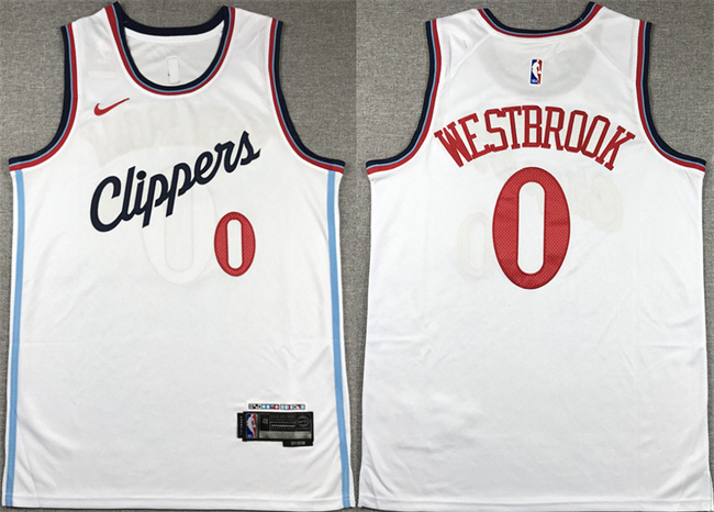 Men's Los Angeles Clippers #0 Russell Westbrook White Stitched Jersey Men's Los Angeles Clippers #0 Russell Westbrook White Stitched Jersey