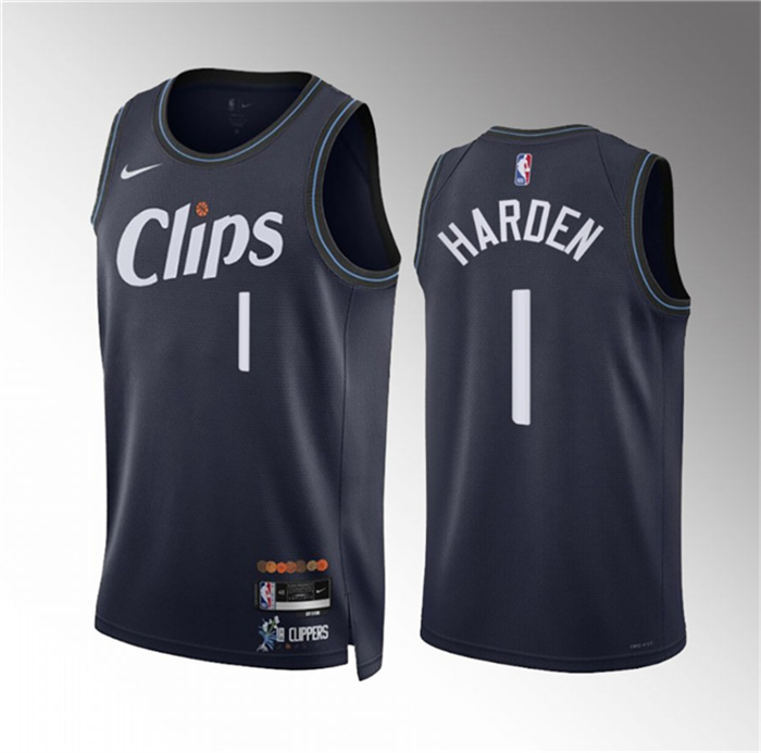 Men's Los Angeles Clippers #1 James Harden Navy 2023 24 City Edition Stitched Jersey
