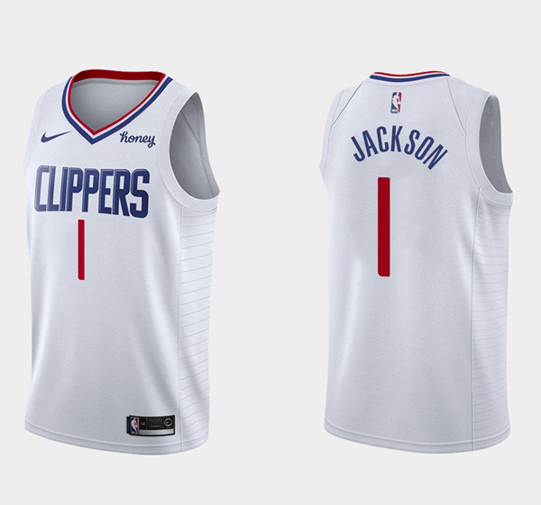 Men's Los Angeles Clippers #1 Reggie Jackson White Association Edition Stitched Basketball Jersey Men's Los Angeles Clippers #1 Reggie Jackson White Association Edition Stitched Basketball Jersey