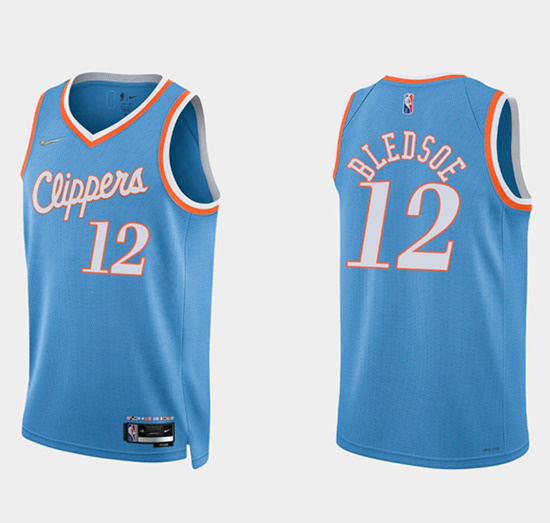 Men's Los Angeles Clippers #12 Eric Bledsoe 2021 22 Blue 75th Anniversary City Edition Stitched Basketball Jersey Men's Los Angeles Clippers #12 Eric Bledsoe 2021 22 Blue 75th Anniversary City Edition Stitched Basketball Jersey