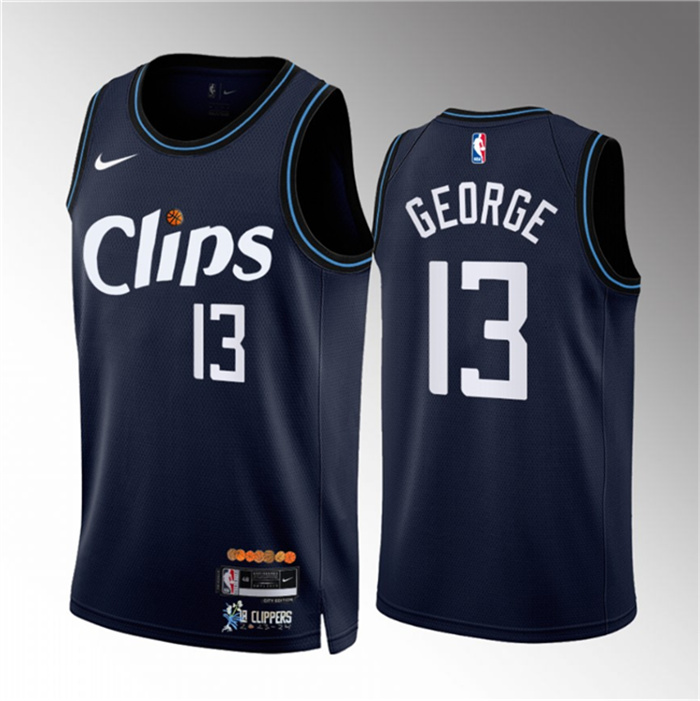 Men's Los Angeles Clippers #13 Paul George Navy 2023 24 City Edition Stitched Jersey Men's Los Angeles Clippers #13 Paul George Navy 2023 24 City Edition Stitched Jersey