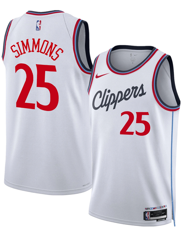 Men's Los Angeles Clippers #25 Ben Simmons White 2024 25 Stitched Jersey Men's Los Angeles Clippers #25 Ben Simmons White 2024 25 Stitched Jersey