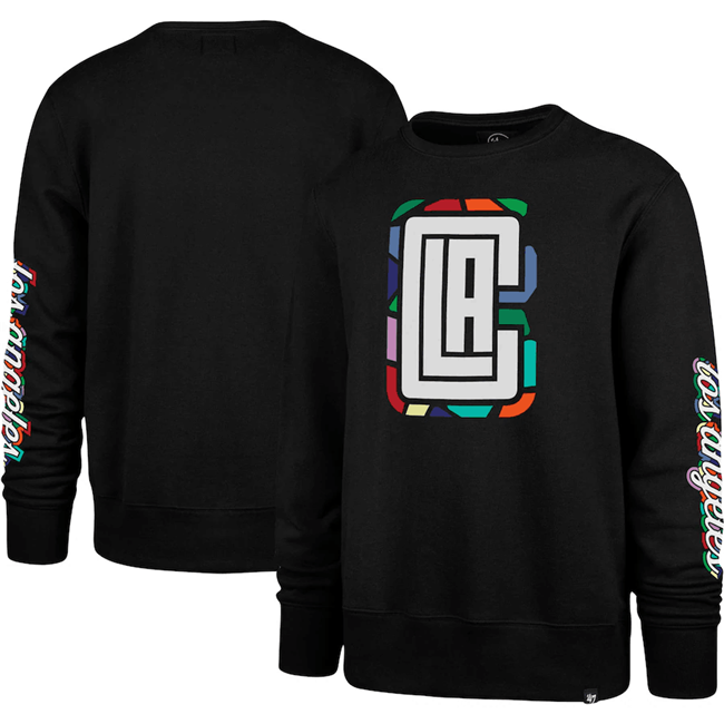 Men's Los Angeles Clippers '47 Black 2022 23 City Edition Two-Peat Headline Pullover Sweatshirt Men's Los Angeles Clippers '47 Black 2022 23 City Edition Two-Peat Headline Pullover Sweatshirt