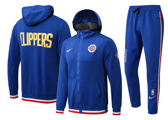 Men's Los Angeles Clippers 75th Anniversary Royal Performance Showtime Full-Zip Hoodie Jacket And Pants Suit Men's Los Angeles Clippers 75th Anniversary Royal Performance Showtime Full-Zip Hoodie Jacket And Pants Suit