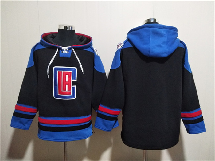 Men's Los Angeles Clippers Blank Black Blue Lace-Up Pullover Hoodie Men's Los Angeles Clippers Blank Black Blue Lace-Up Pullover Hoodie