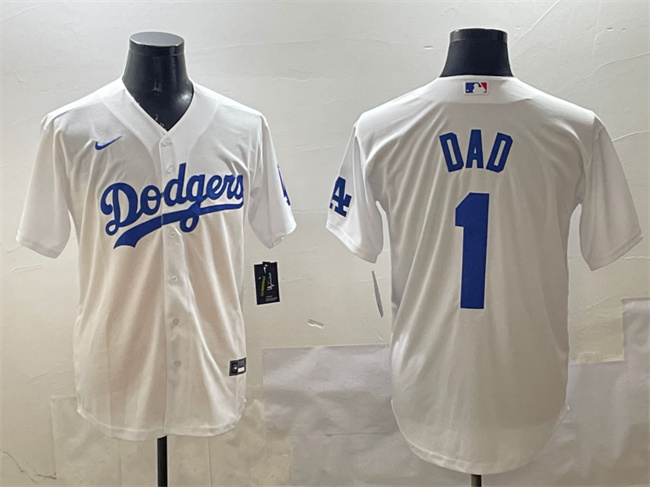 Men's Los Angeles Dodgers #1 Dad White Cool Base Stitched Baseball Jersey