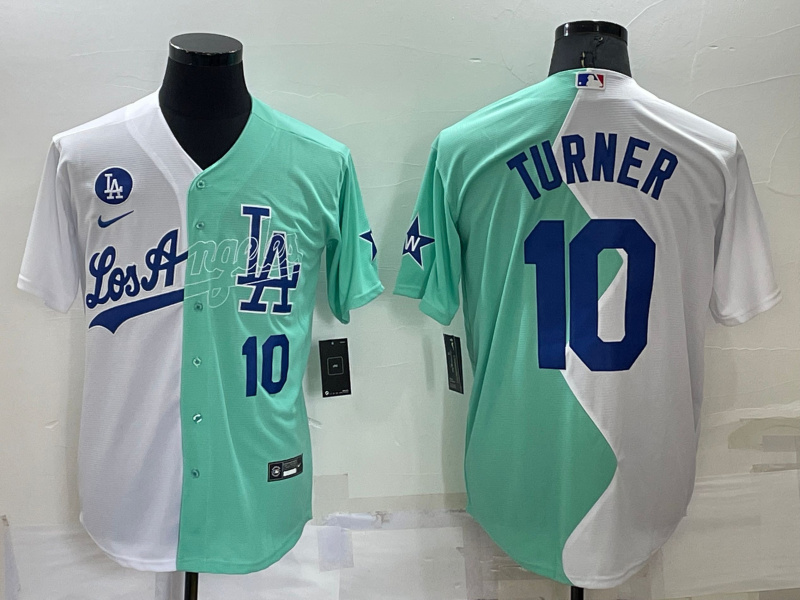 Men's Los Angeles Dodgers #10 Justin Turner 2022 All-Star White Green Cool Base Stitched Baseball Jersey