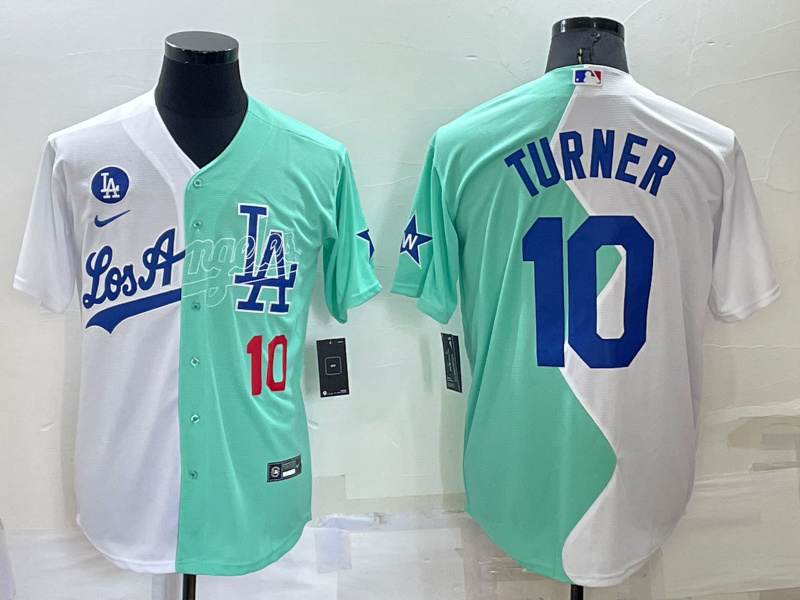 Men's Los Angeles Dodgers #10 Justin Turner 2022 All-Star White Green Cool Base Stitched Baseball Jersey
