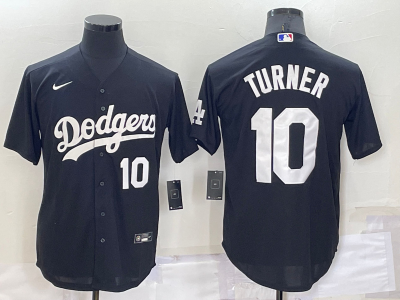 Men's Los Angeles Dodgers #10 Justin Turner Black Cool Base Stitched Jerseys