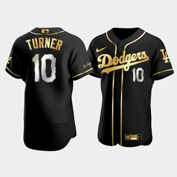 Men's Los Angeles Dodgers #10 Justin Turner Black Gold Flex Base Stitched Baseball Jersey