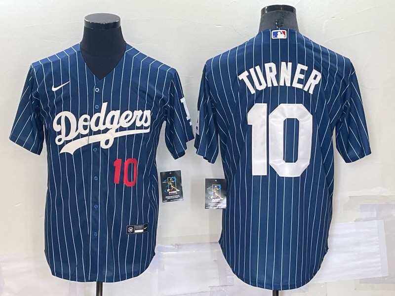 Men's Los Angeles Dodgers #10 Justin Turner Navy Cool Base Stitched Baseball Jerseys
