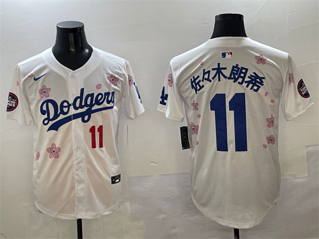 Men's Los Angeles Dodgers #11 佐々木朗希 White 2025 Tokyo Series Limited Stitched Baseball Jersey