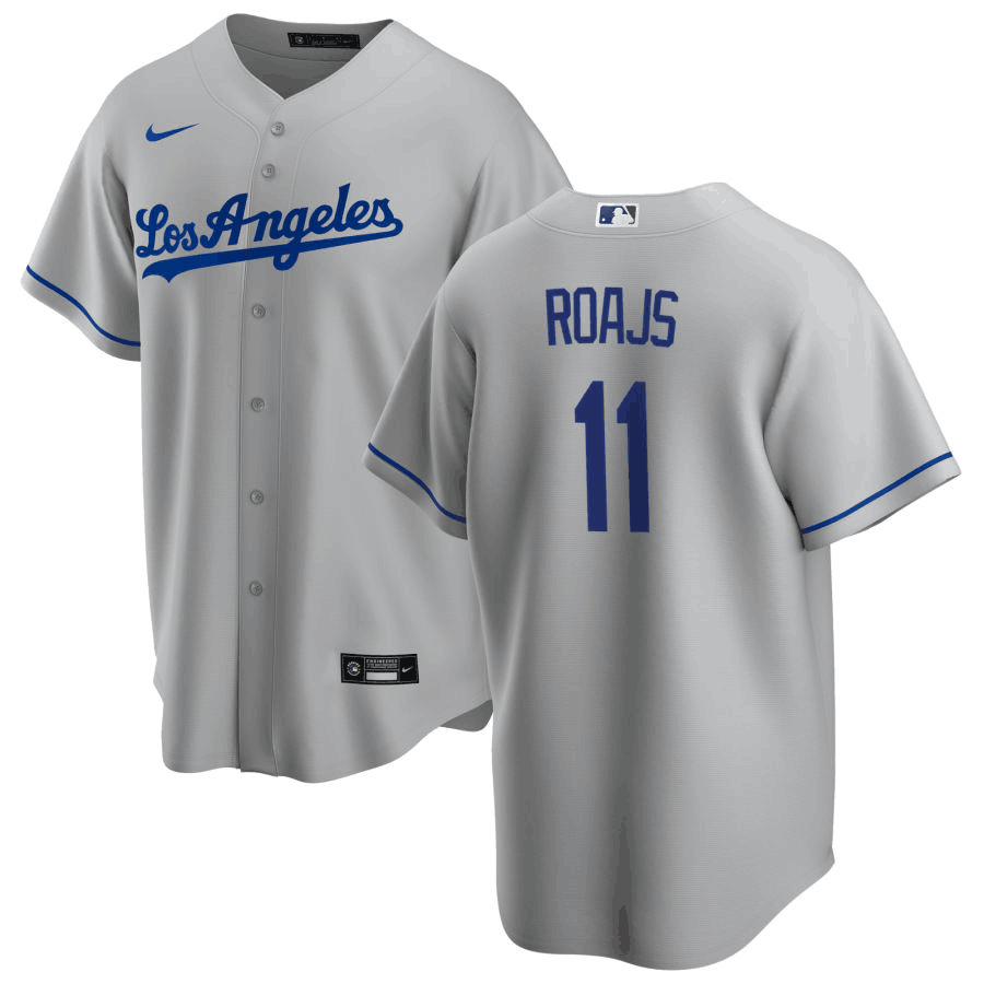 Men's Los Angeles Dodgers #11 Miguel Rojas Flex Base Grey Stitched Baseball Jersey