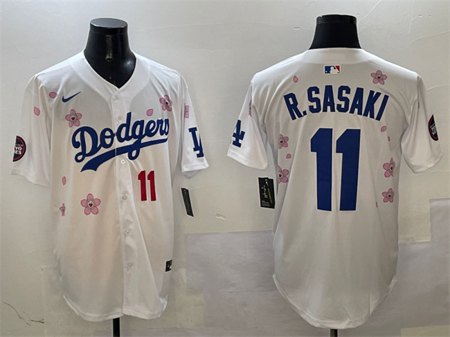 Men's Los Angeles Dodgers #11 Roki Sasaki White 2025 Tokyo Series Limited Stitched Baseball Jersey