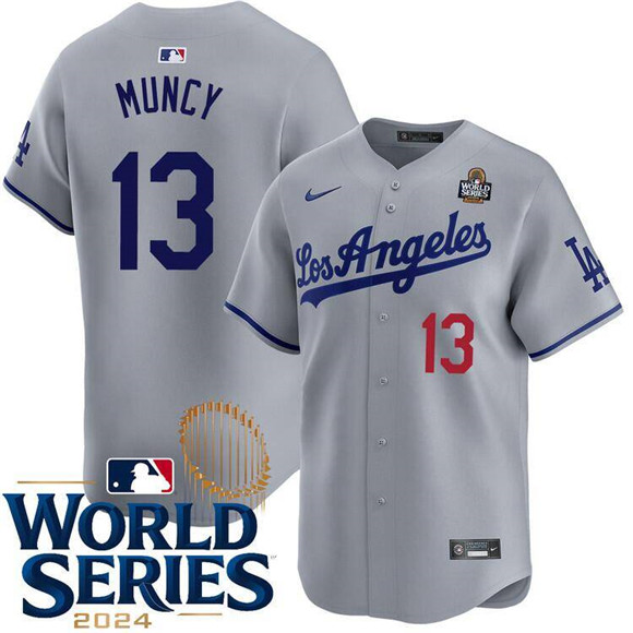 Men's Los Angeles Dodgers #13 Max Muncy Gray 2024 World Series Patch Limited Stitched Baseball Jersey Men's Los Angeles Dodgers #13 Max Muncy Gray 2024 World Series Patch Limited Stitched Baseball Jersey