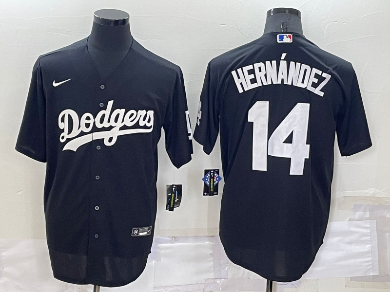 Men's Los Angeles Dodgers #14 Kiké Hernández Black Cool Base Stitched Jerseys