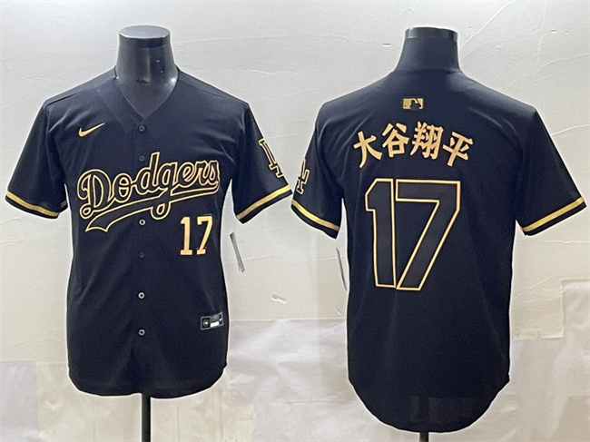 Men's Los Angeles Dodgers #17 大谷翔平 Black Gold Limited Stitched Jersey Men's Los Angeles Dodgers #17 大谷翔平 Black Gold Limited Stitched Jersey