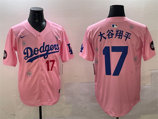 Men's Los Angeles Dodgers #17 大谷翔平 Pink 2025 Tokyo Series Limited Stitched Baseball Jersey