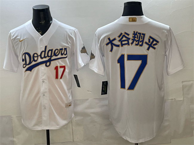 Men's Los Angeles Dodgers #17 大谷翔平 White 2026 Gold Collection Stadium Stitched Baseball Jerseys 001