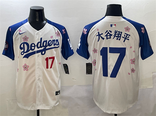 Men's Los Angeles Dodgers #17 大谷翔平 White Royal 2025 Tokyo Series Limited Stitched Baseball Jersey