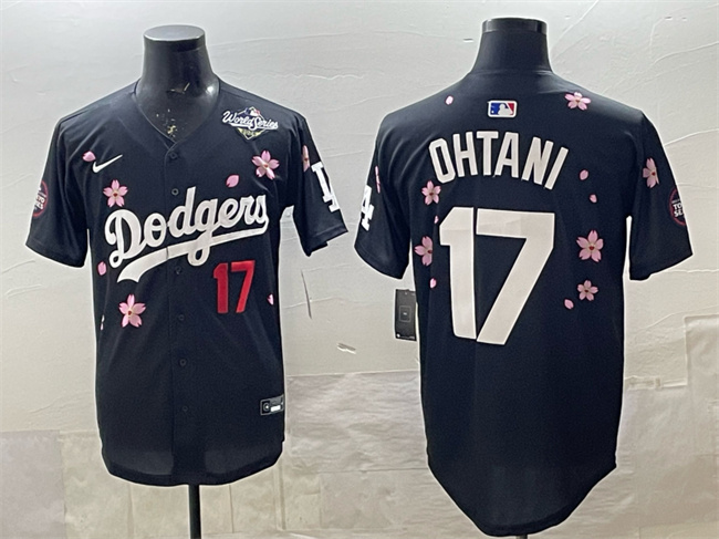 Men's Los Angeles Dodgers #17 Shohei Ohtani Black 2025 World Series Patch Tokyo Series Limited Stitched Baseball Jersey Men's Los Angeles Dodgers #17 Shohei Ohtani Black 2025 World Series Patch Tokyo Series Limited Stitched Baseball Jersey
