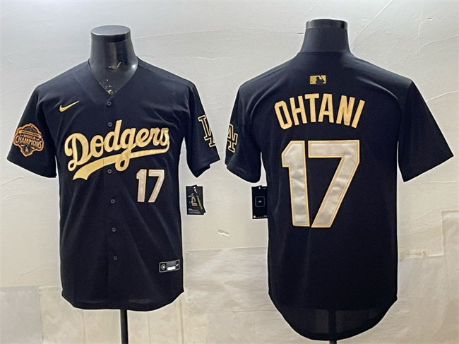 Men's Los Angeles Dodgers #17 Shohei Ohtani Black Gold 2025 Back to Back Champions Patch Limited Stitched Baseball Jersey Men's Los Angeles Dodgers #17 Shohei Ohtani Black Gold 2025 Back to Back Champions Patch Limited Stitched Baseball Jersey