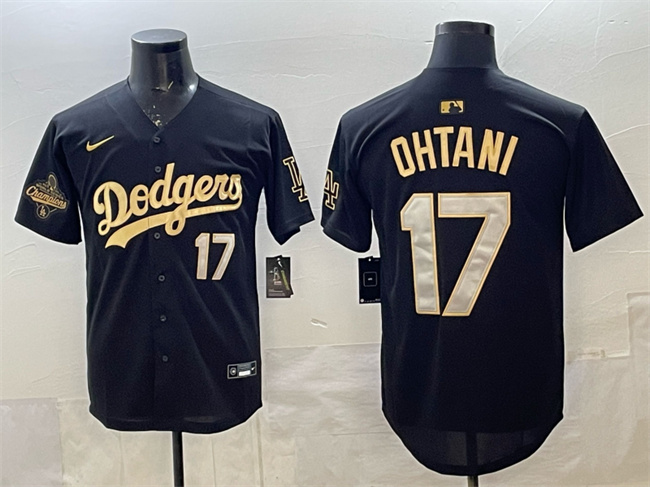 Men's Los Angeles Dodgers #17 Shohei Ohtani Black Gold 2025 World Series Champions Patch Limited Stitched Baseball Jersey Men's Los Angeles Dodgers #17 Shohei Ohtani Black Gold 2025 World Series Champions Patch Limited Stitched Baseball Jersey