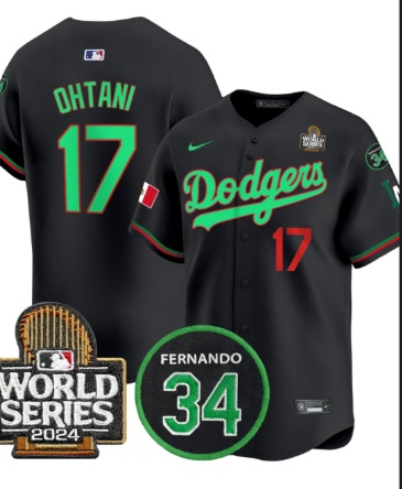 Men's Los Angeles Dodgers #17 Shohei Ohtani Black Mexico 2025 World Series Champions Stitched Baseball Jersey