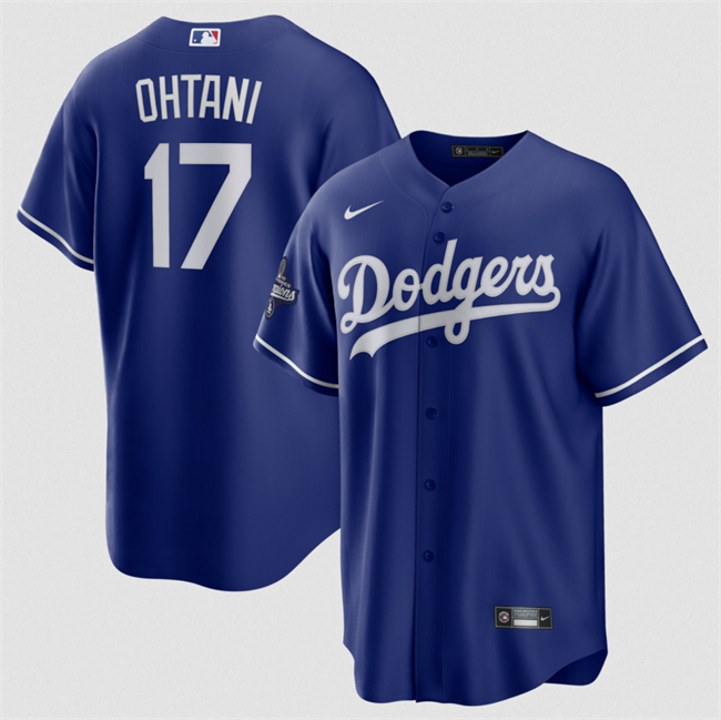 Men's Los Angeles Dodgers #17 Shohei Ohtani Blue 2025 World Series Champions Patch Cool Base Stitched Baseball Jersey Men's Los Angeles Dodgers #17 Shohei Ohtani Blue 2025 World Series Champions Patch Cool Base Stitched Baseball Jersey