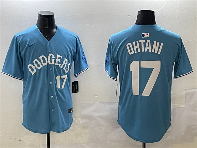 Men's Los Angeles Dodgers #17 Shohei Ohtani Light Blue Limited Stitched Baseball Jersey