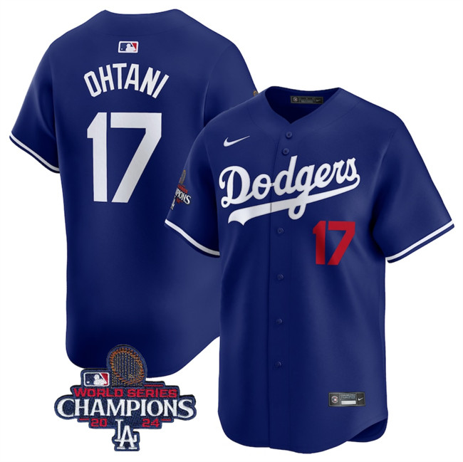 Men's Los Angeles Dodgers #17 Shohei Ohtani Royal 2024 World Series Champions Alternate Limited Stitched Baseball Jersey Men's Los Angeles Dodgers #17 Shohei Ohtani Royal 2024 World Series Champions Alternate Limited Stitched Baseball Jersey