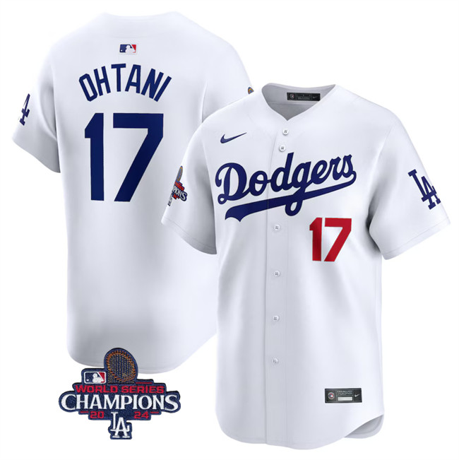 Men's Los Angeles Dodgers #17 Shohei Ohtani White 2024 World Series Champions Home Limited Stitched Baseball Jersey Men's Los Angeles Dodgers #17 Shohei Ohtani White 2024 World Series Champions Home Limited Stitched Baseball Jersey