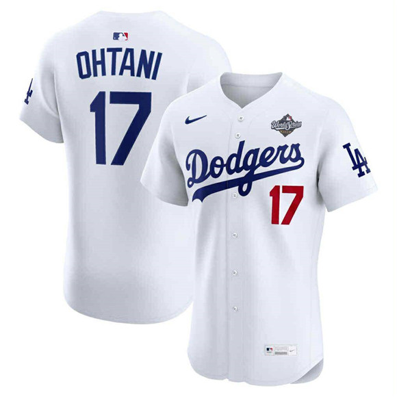 Men's Los Angeles Dodgers #17 Shohei Ohtani White 2025 World Series Flex Base Stitched Baseball Jersey Men's Los Angeles Dodgers #17 Shohei Ohtani White 2025 World Series Flex Base Stitched Baseball Jersey