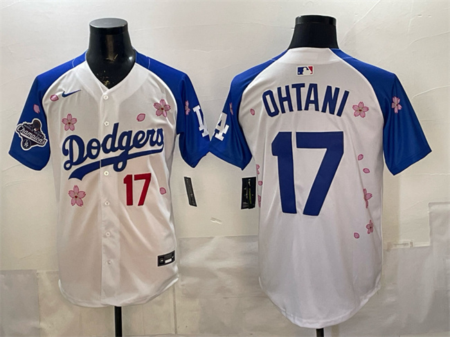 Men's Los Angeles Dodgers #17 Shohei Ohtani White Royal 2025 World Series Champions Patch Tokyo Series Limited Stitched Baseball Jersey Men's Los Angeles Dodgers #17 Shohei Ohtani White Royal 2025 World Series Champions Patch Tokyo Series Limited Stitched Baseball Jersey