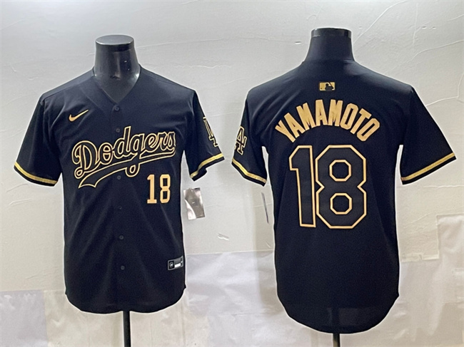 Men's Los Angeles Dodgers #18 Yoshinobu Yamamoto Black Gold Limited Stitched Jersey Men's Los Angeles Dodgers #18 Yoshinobu Yamamoto Black Gold Limited Stitched Jersey