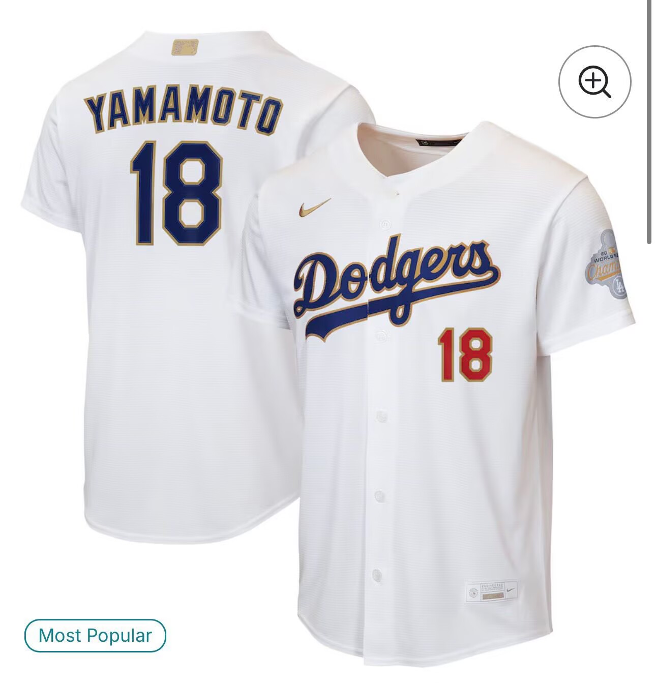 Men's Los Angeles Dodgers #18 Yoshinobu Yamamoto White 2026 Chapions Gold Collection Stitched Baseball Jersey