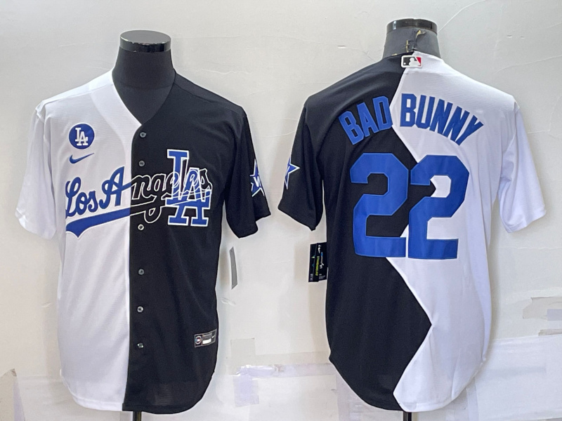 Men's Los Angeles Dodgers #22 Bad Bunny 2022 All-Star White Black Split Cool Base Baseball Jersey