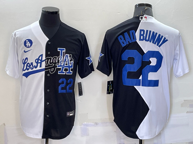 Men's Los Angeles Dodgers #22 Bad Bunny 2022 All-Star White-Black Split Cool Base Stitched Jersey