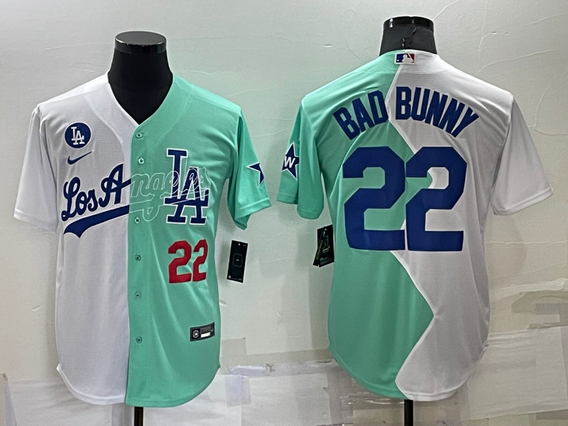 Men's Los Angeles Dodgers #22 Bad Bunny 2022 All-Star White Green Cool Base Jersey