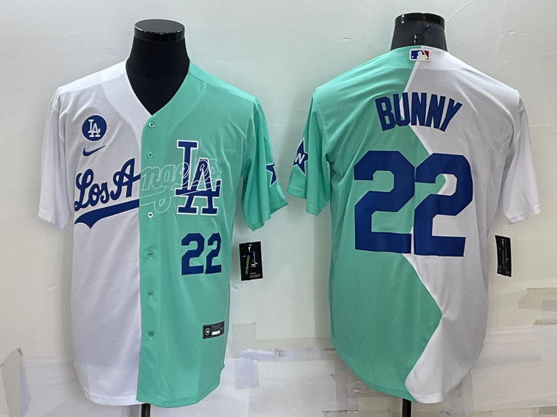 Men's Los Angeles Dodgers #22 Bad Bunny 2022 All-Star White Green Cool Base Stitched Baseball Jersey
