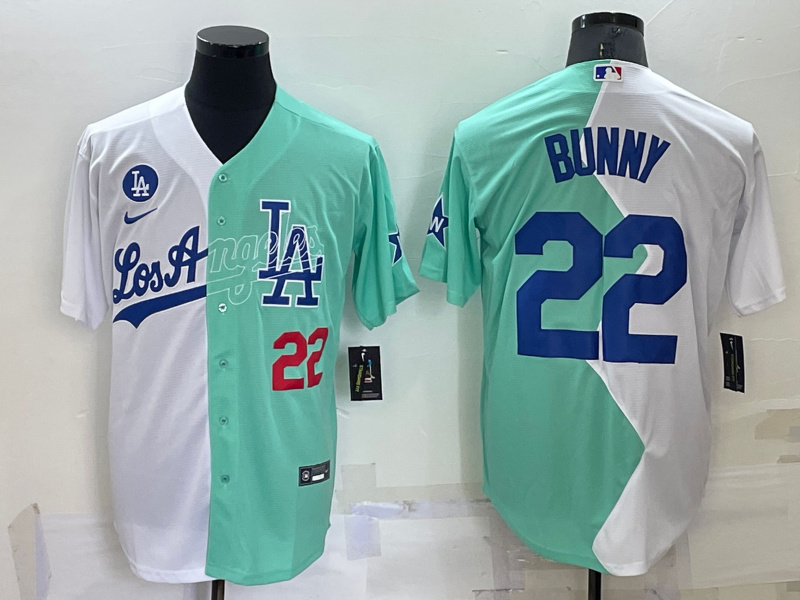Men's Los Angeles Dodgers #22 Bad Bunny 2022 All-Star White Green Cool Base Stitched Baseball Jersey