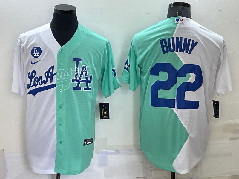 Men's Los Angeles Dodgers #22 Bad Bunny 2022 All-Star White-Green Cool Base Stitched Baseball Jerseys